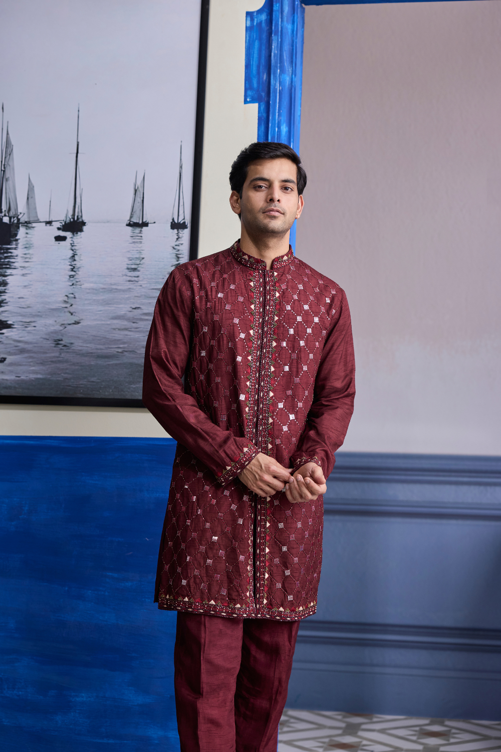Maroon Mirror Embroidered Kurta Paired with Pants
