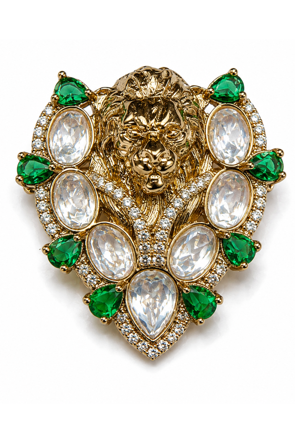 Gold Plated Stone Lion Motif Brooch
