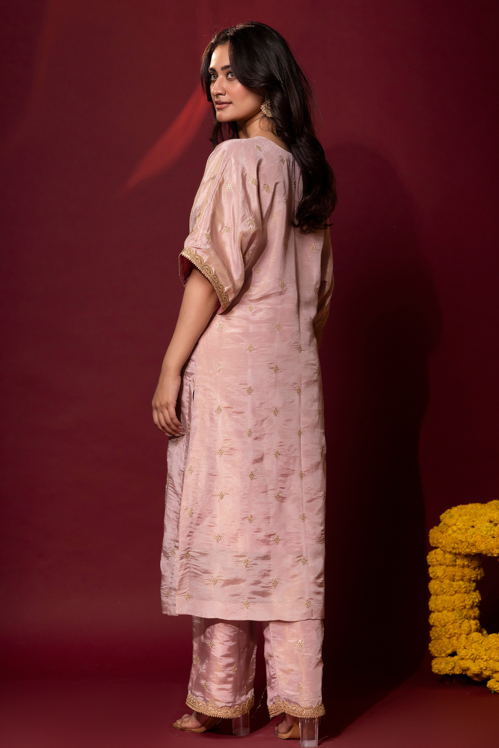 Blush Pink Tissue Kaftan Set