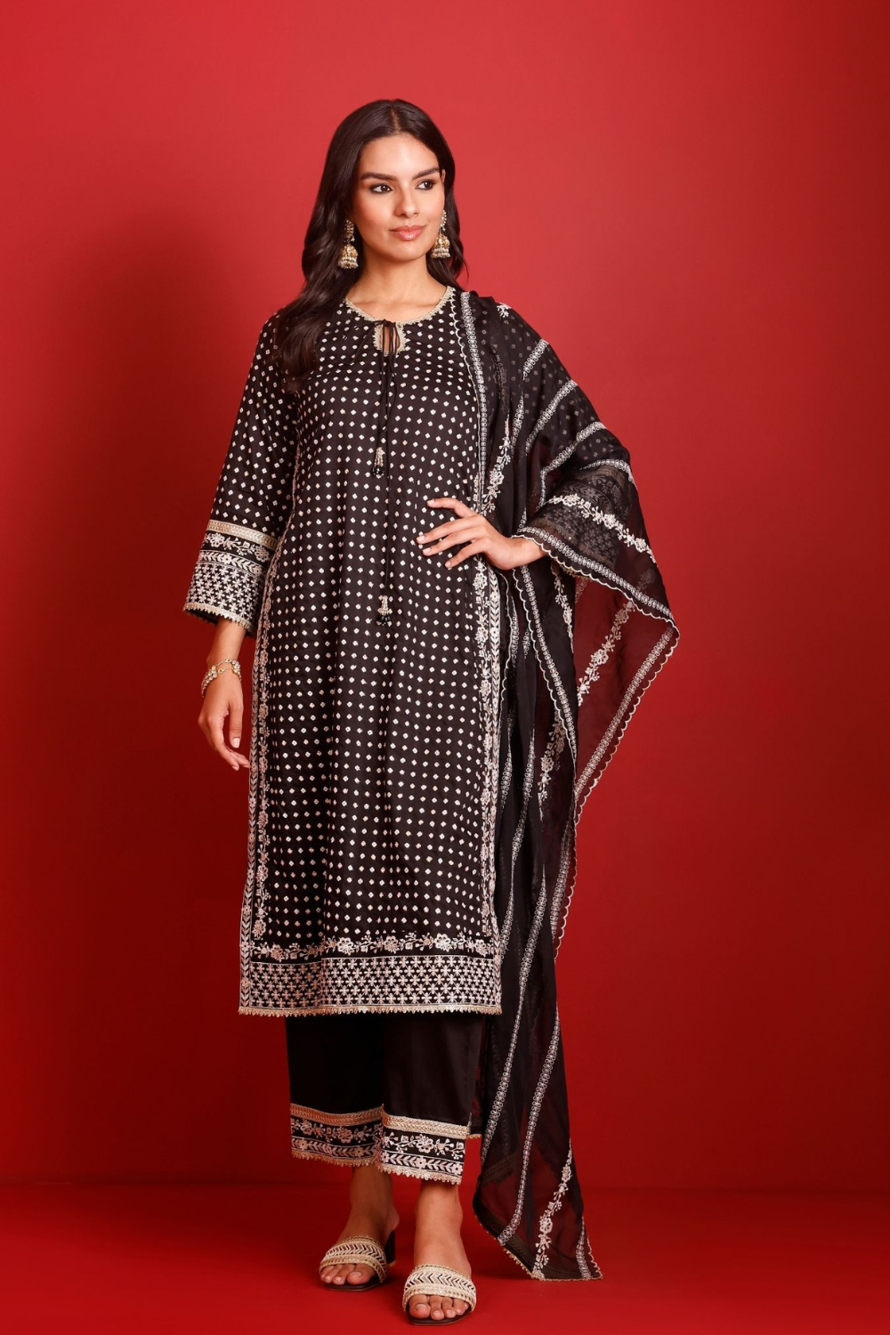 Reya Pima Satin Black Kurta Set