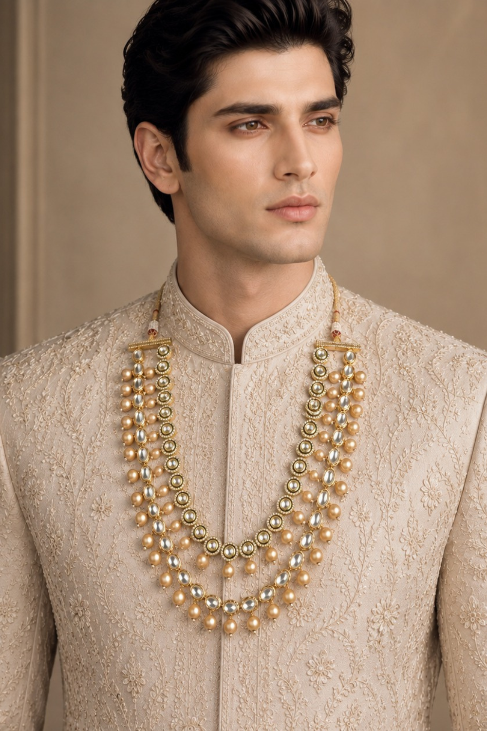 Double-Layered Pearl Kundan Mala