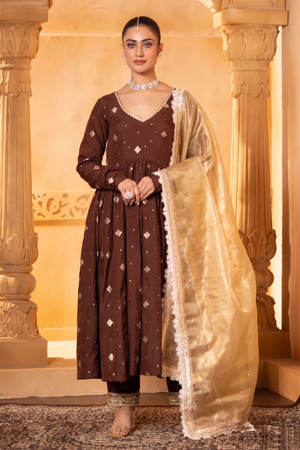 Brown Anarkali Set