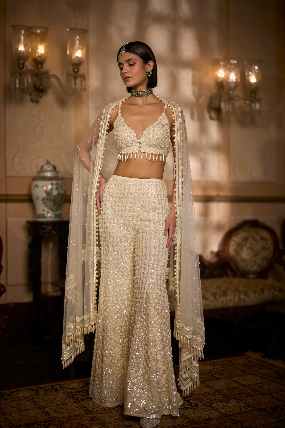 Cream Sharara - Pant Set
