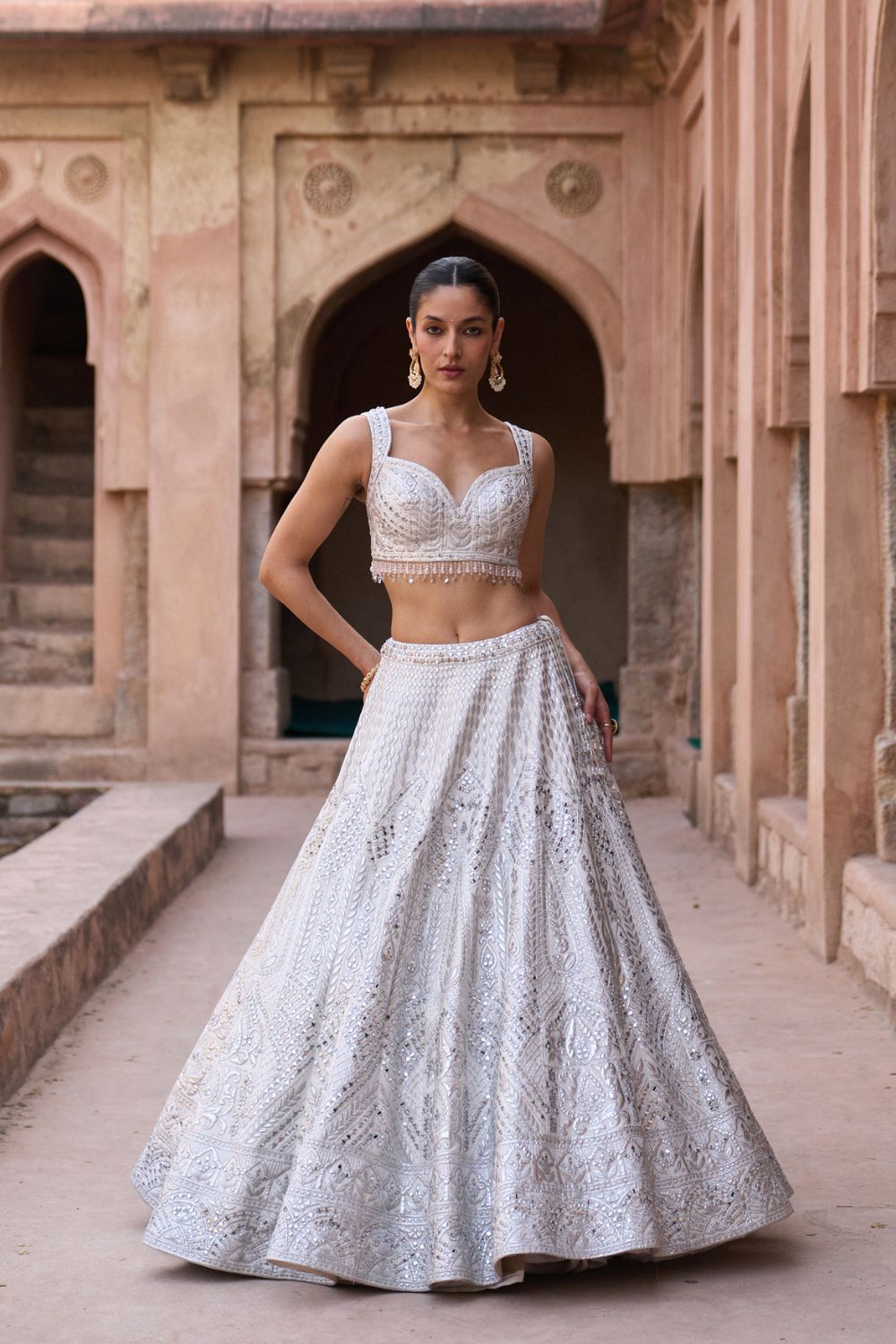 CHAANDNI — Ivory Raw Silk Lehenga Set