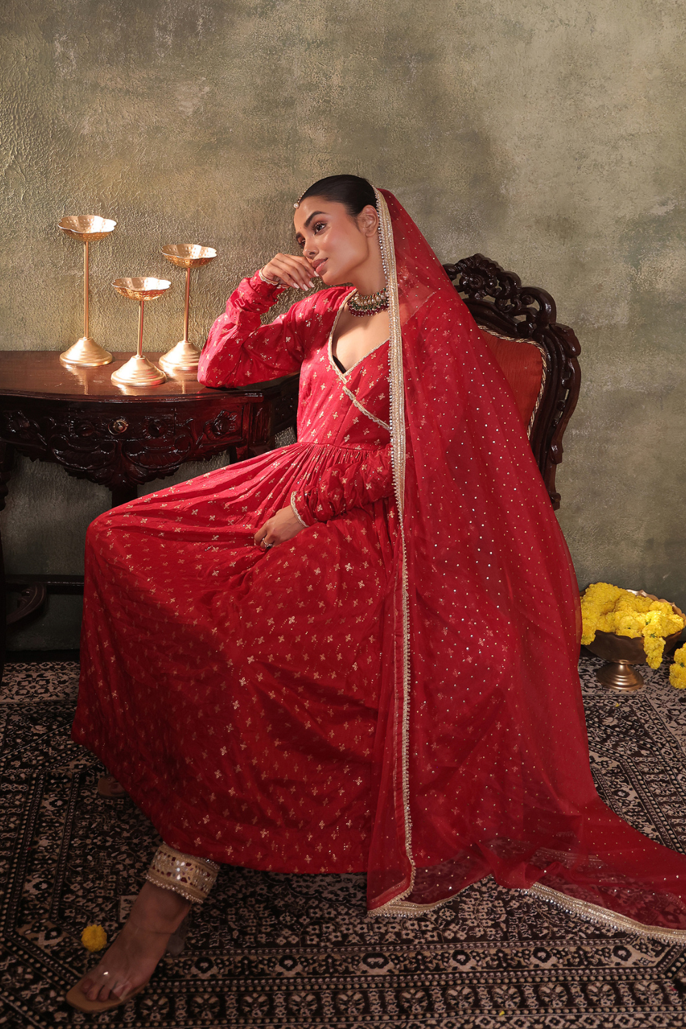 Red Anarkali Set