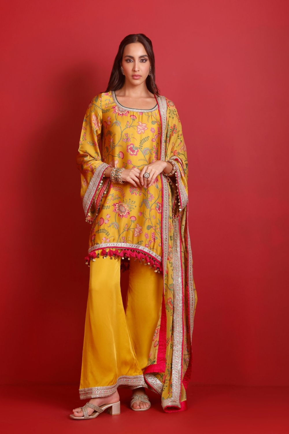 Arvi Cupro Satin Mustard Kurta Set