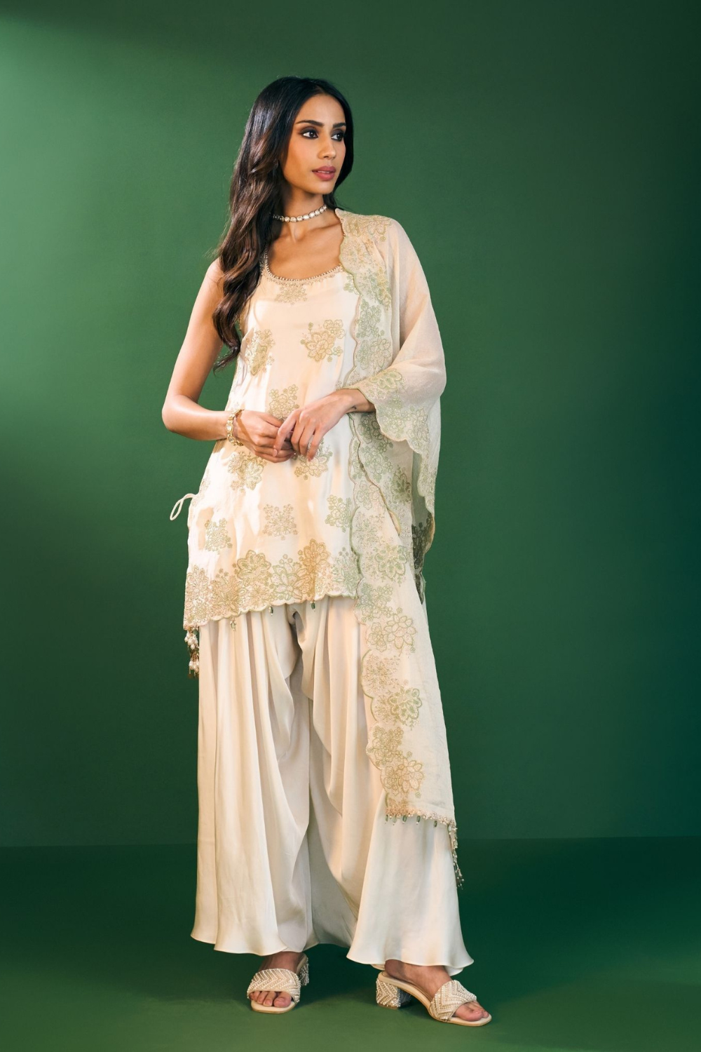 Pahi Cupro Satin Off White Kurta Set