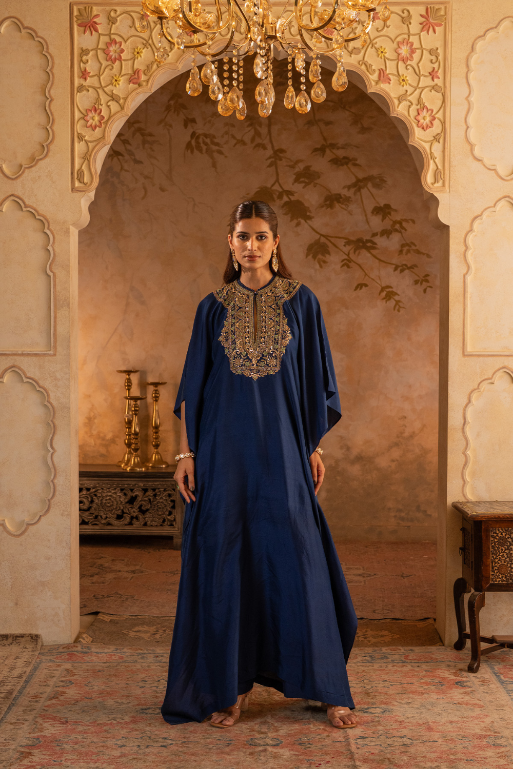 Navy Blue Silk Kaftan Dress