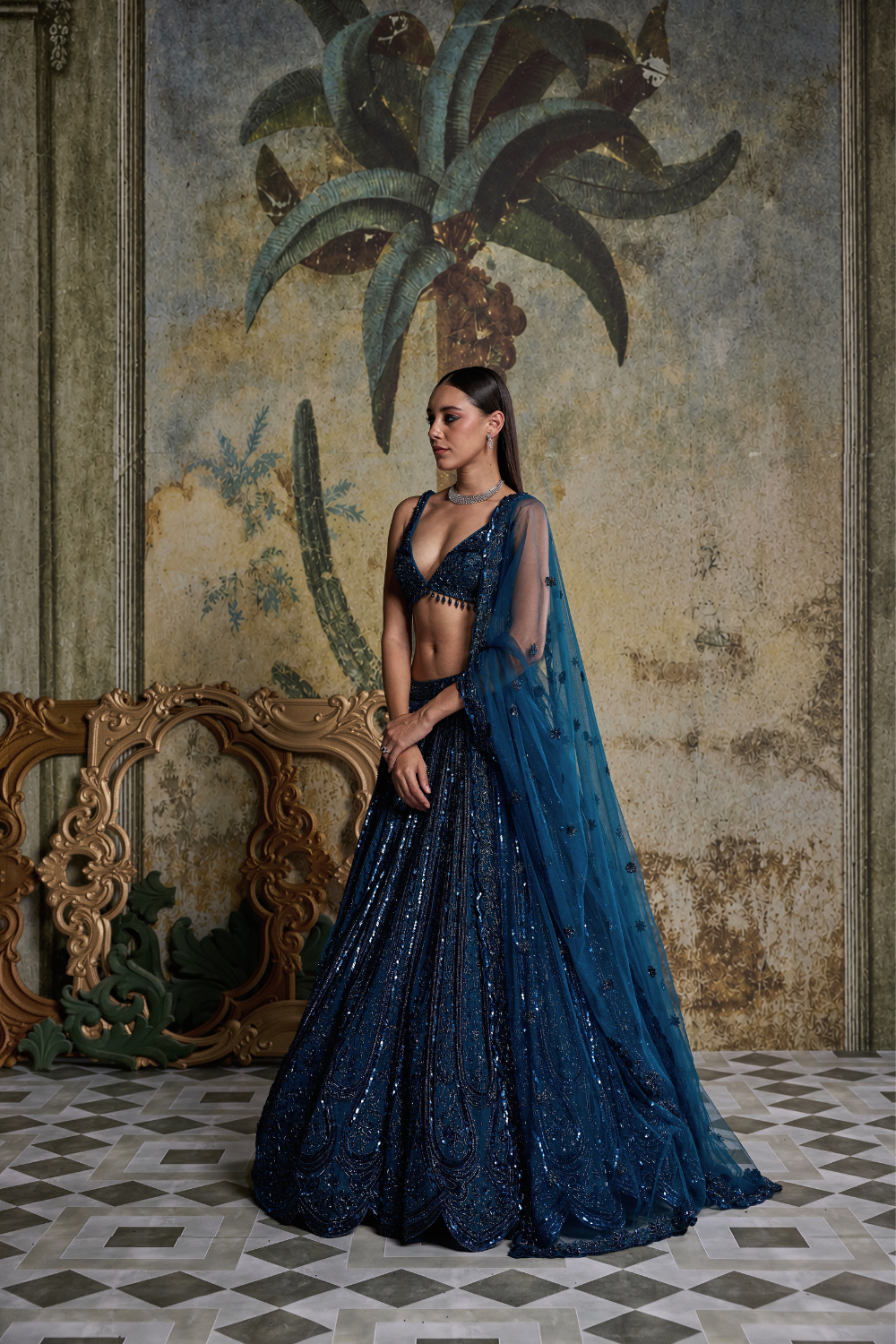 Teal Blue Embellished Lehenga Set