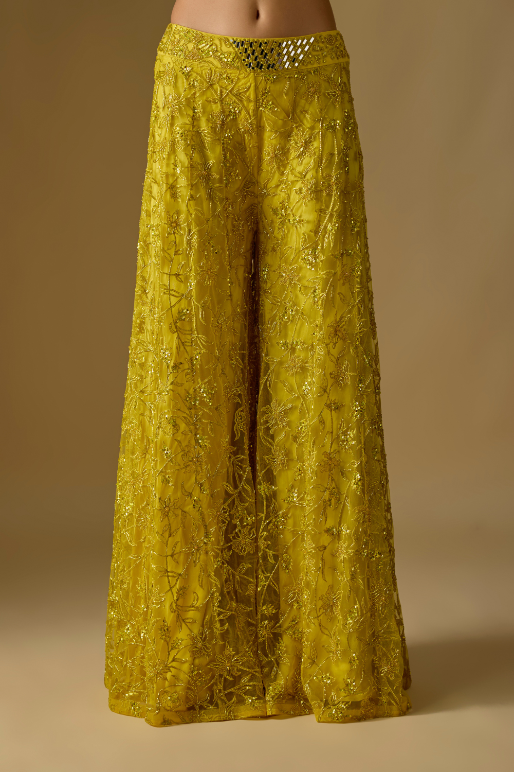 Sirena- Yellow Corset Blouse with Sharara and Dupatta Featuring Center Embroidery