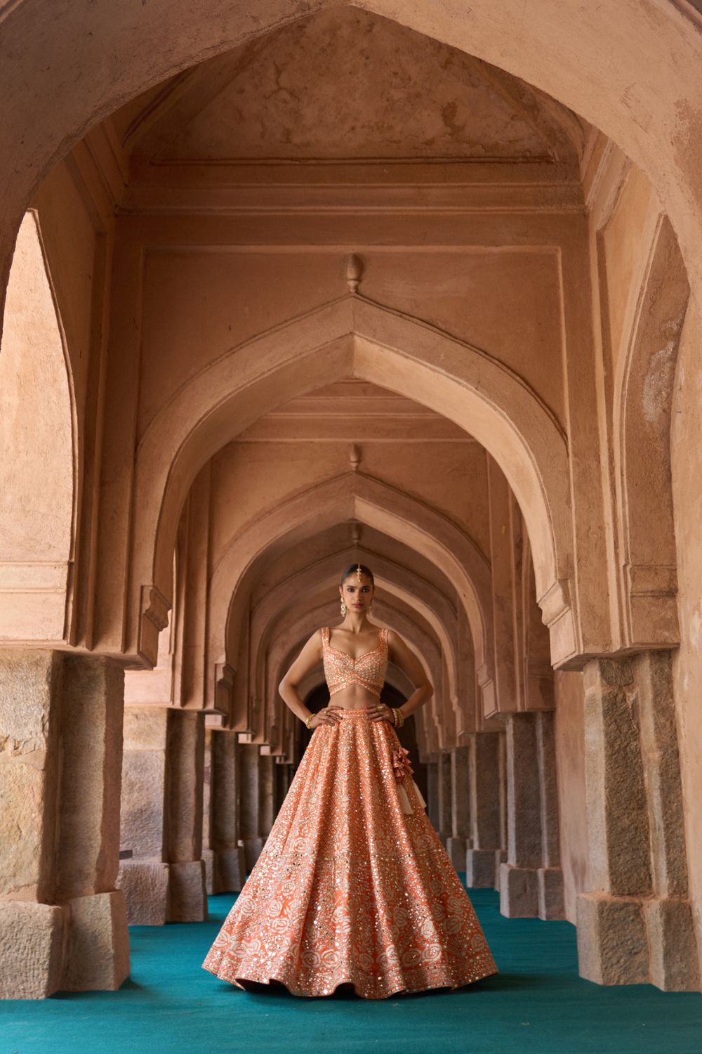 SURAJ — Orange Raw Silk Lehenga Set