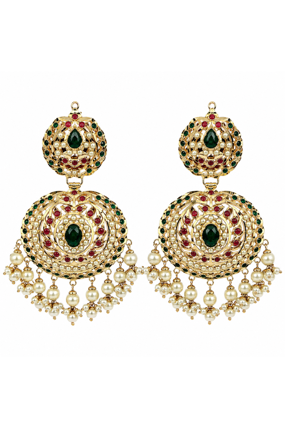 Jadau Pearl Embellished Circular Statement Earrings