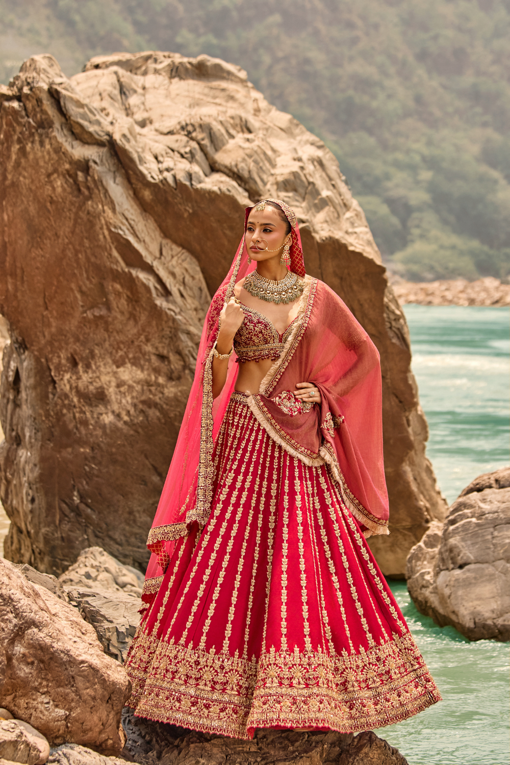 CRIMSON ANTIQUE ZARDOZI LEHENGA