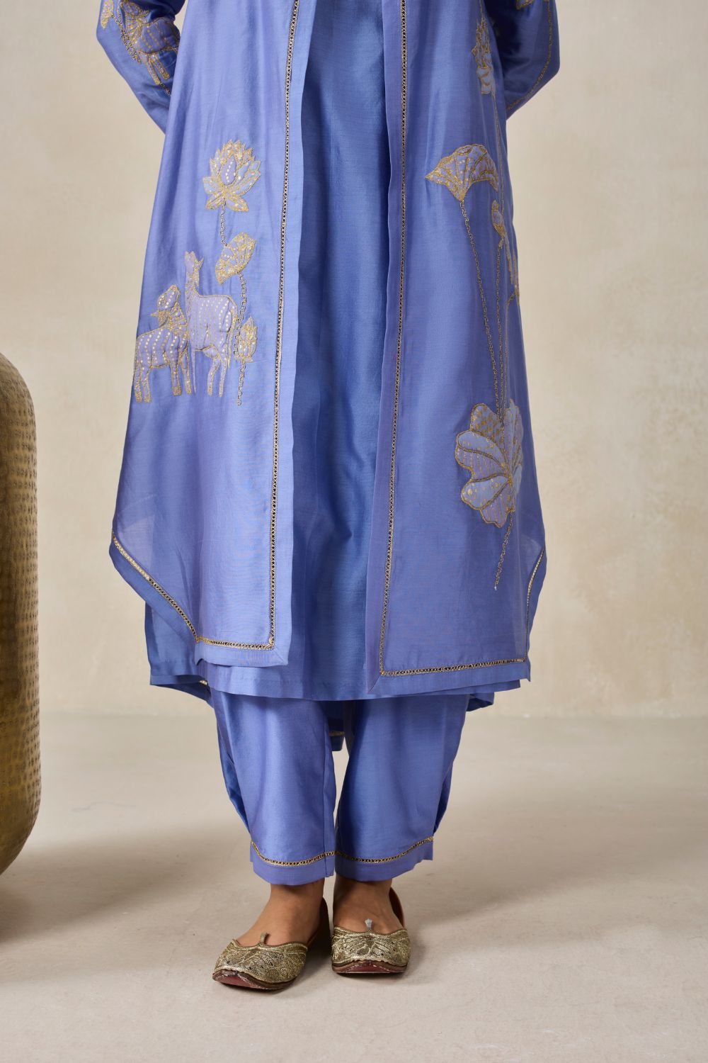 Chanderi Jacket Style Kurta With Pant Set