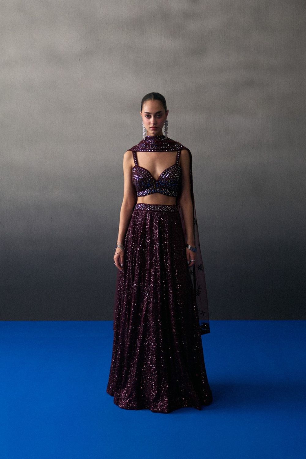 Crimson Sequins Skirt Set