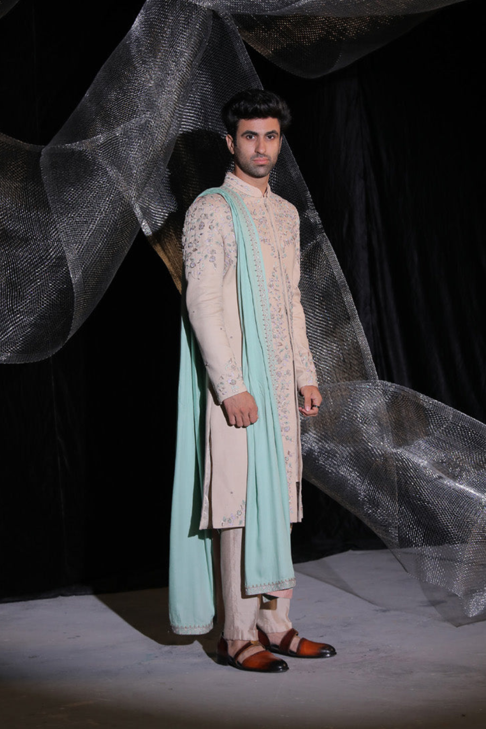 Sherwani With Multi Colour Resham And Dabka Work