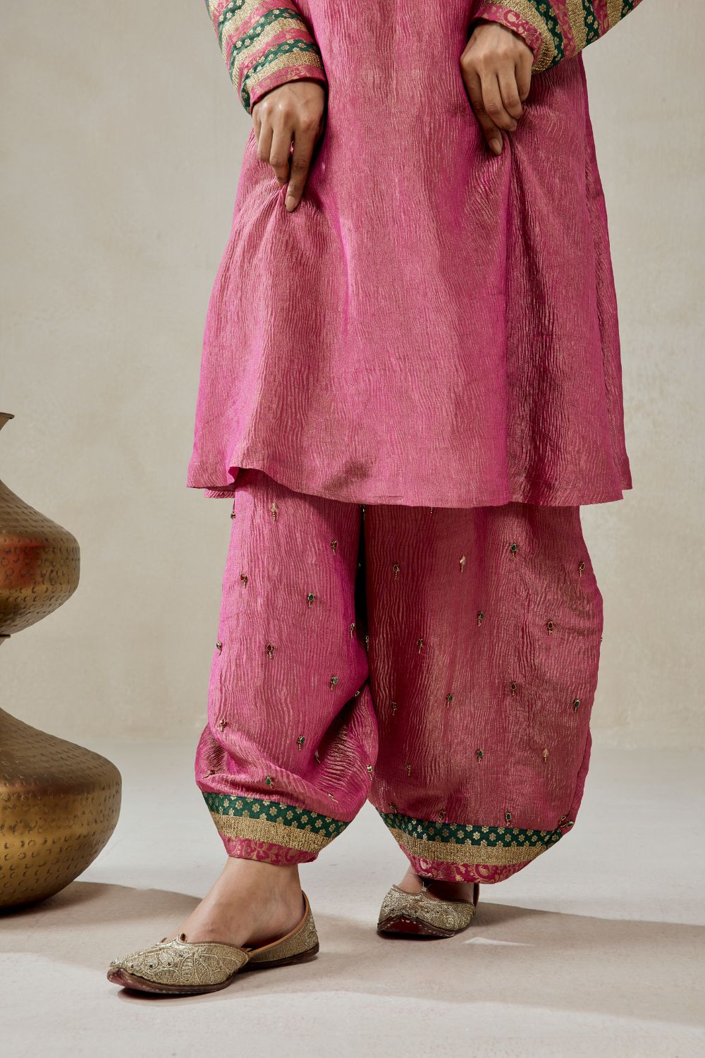 Rose Pink Crinkle Tissue Suit Salwar Set