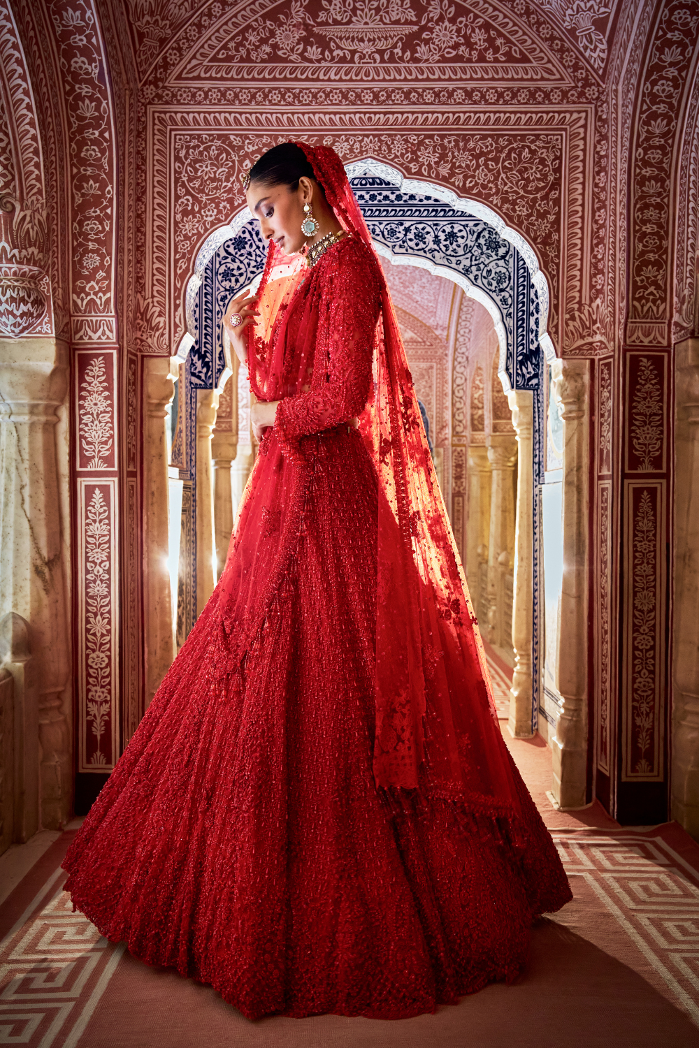 Red Cut Work Lehenga Set