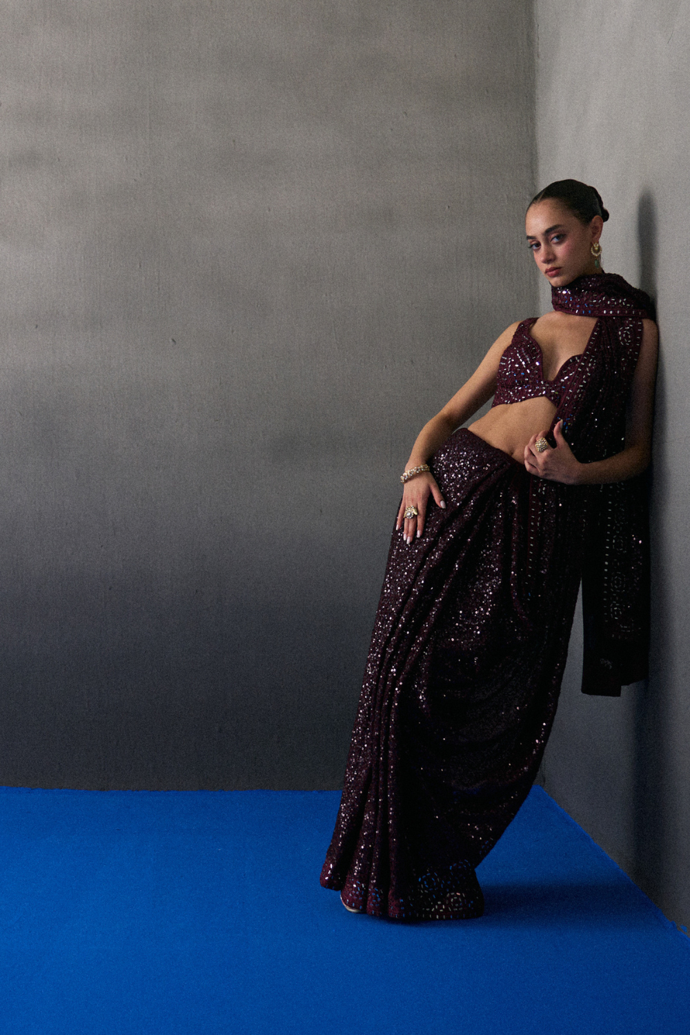 Crimson Sequins Saree