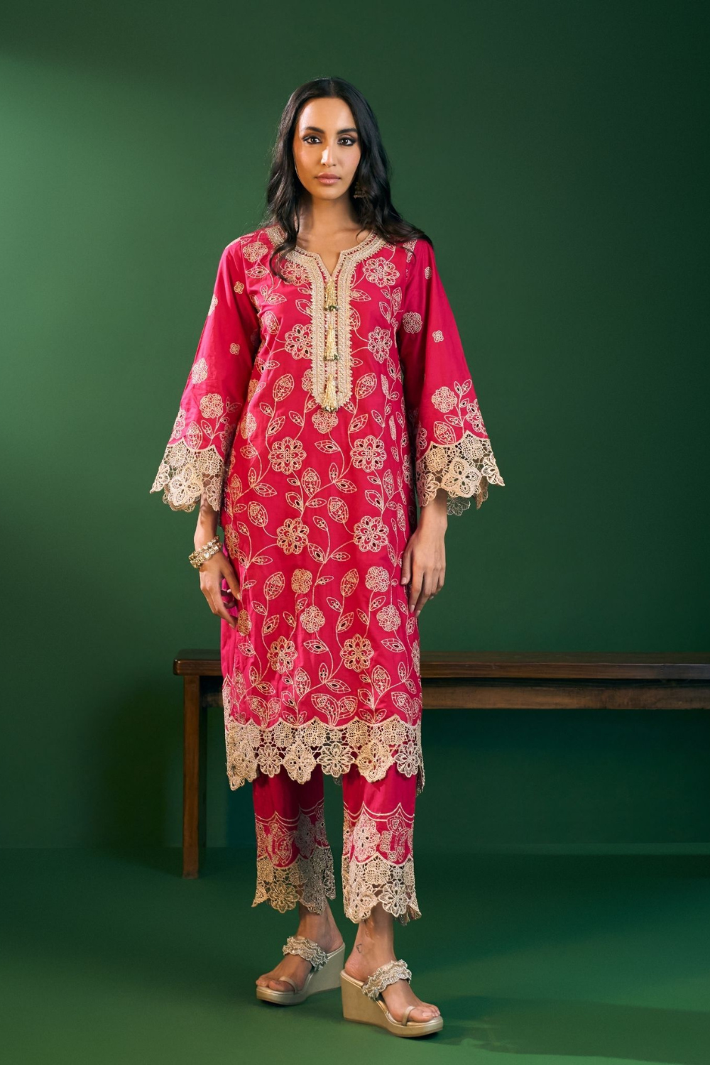 Arisha Supima Cotton Fuschia Kurta Set