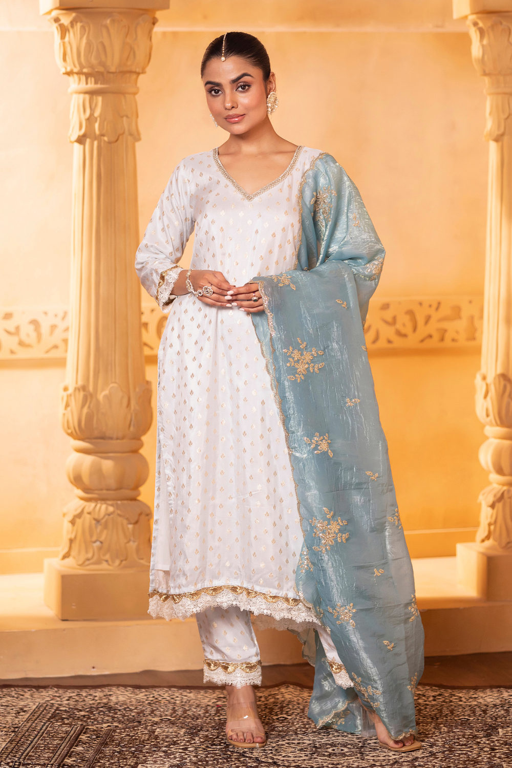 Sky Blue Kurta Set with Ice Blue Dupatta