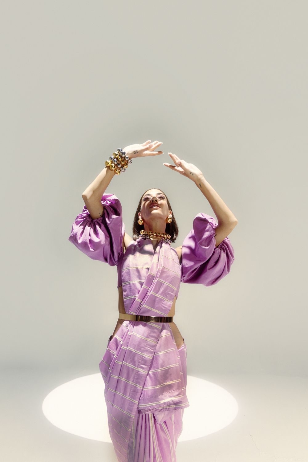 Lilac Gold zari Pencil Stripe