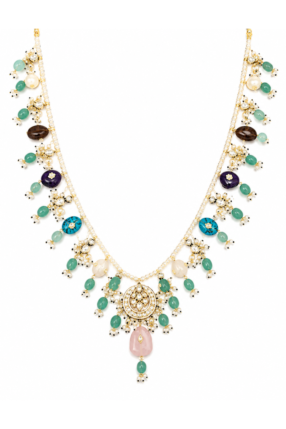 Multicolour Stone Kundan Pearl Necklace