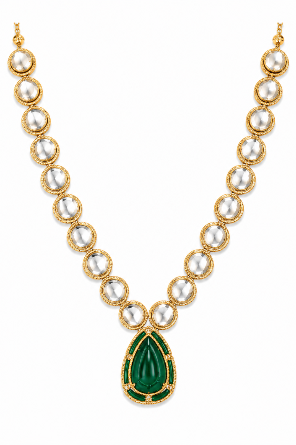 Kundan Green Drop Pendant Necklace