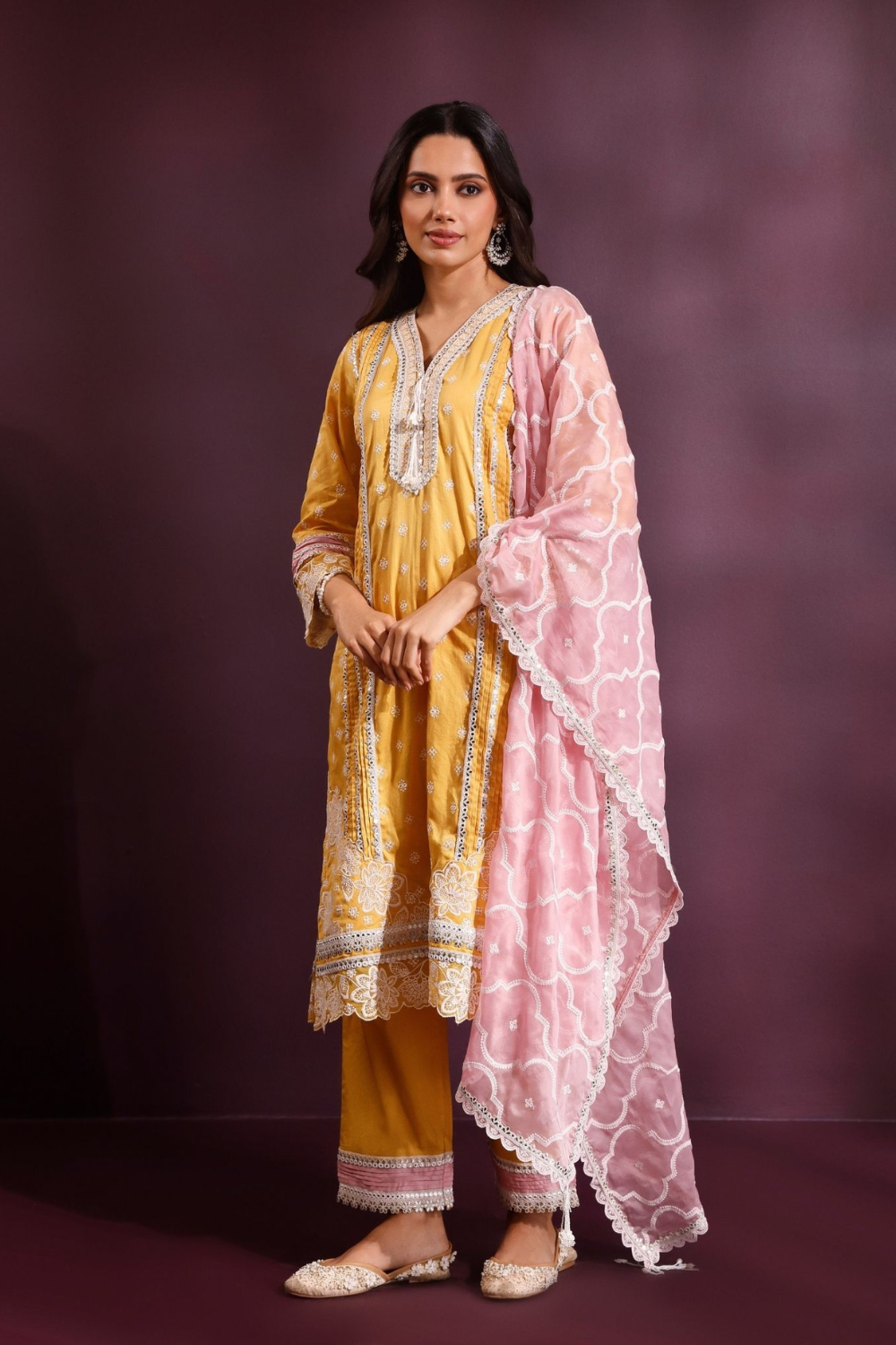 Pira Pima Satin Mustard Kurta Set