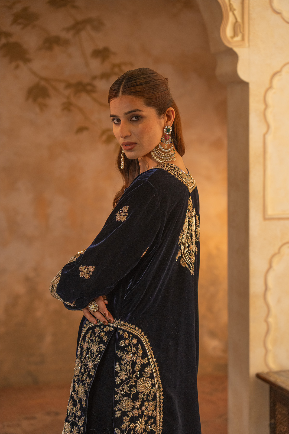 Navy Blue Velvet Suit Set