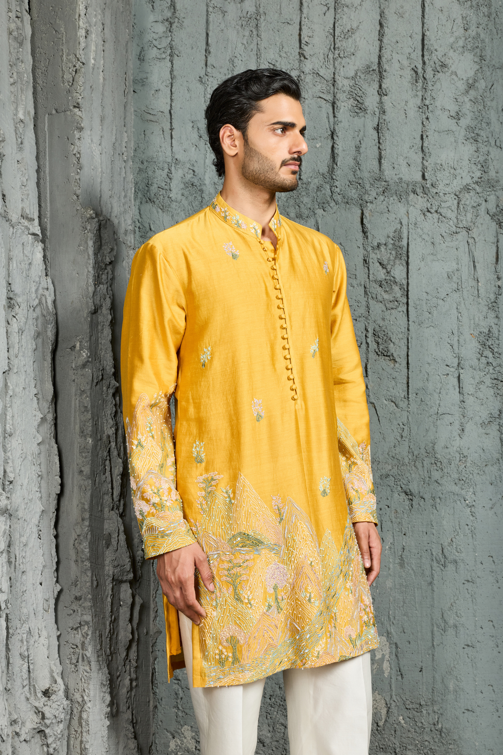 Yellow Gulrang Ridge Kurta Set