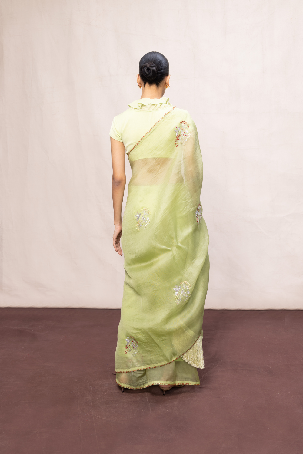 Handwoven Pistachio Green Kora Banarasi Saree