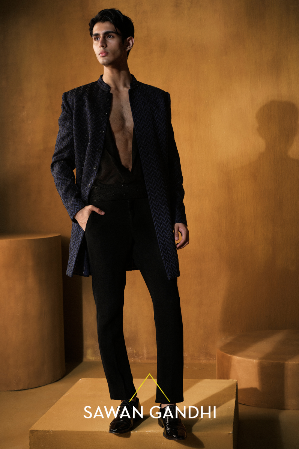 BLUE BEADED SHERWANI