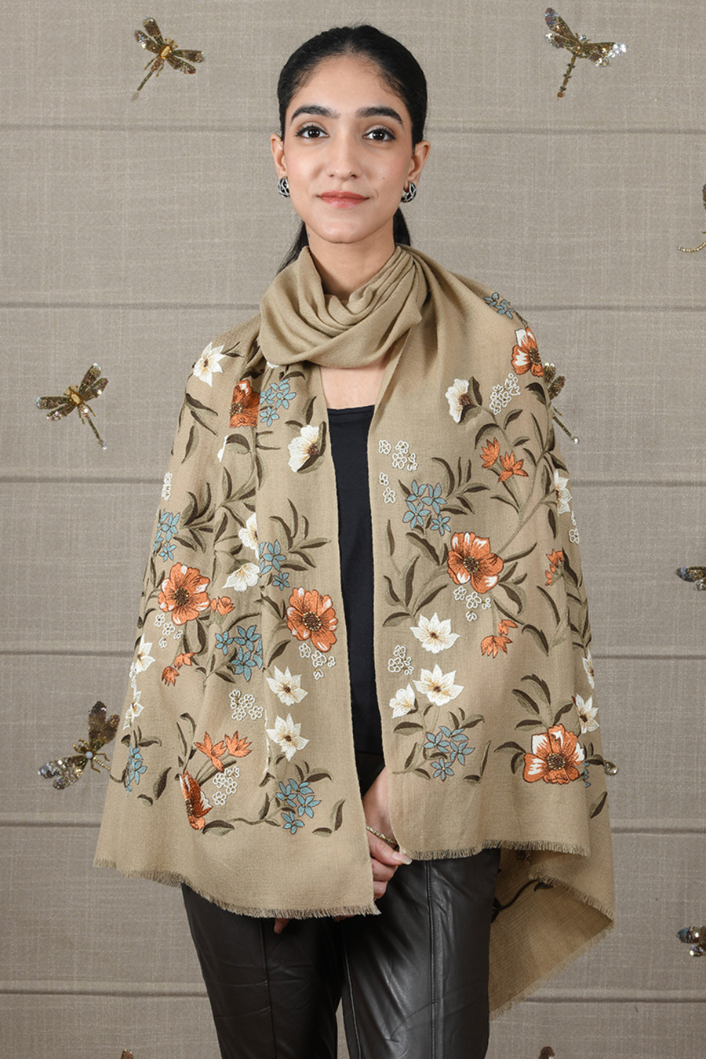 Vintage Botanical | Embroidered Fine Wool Silk Stole