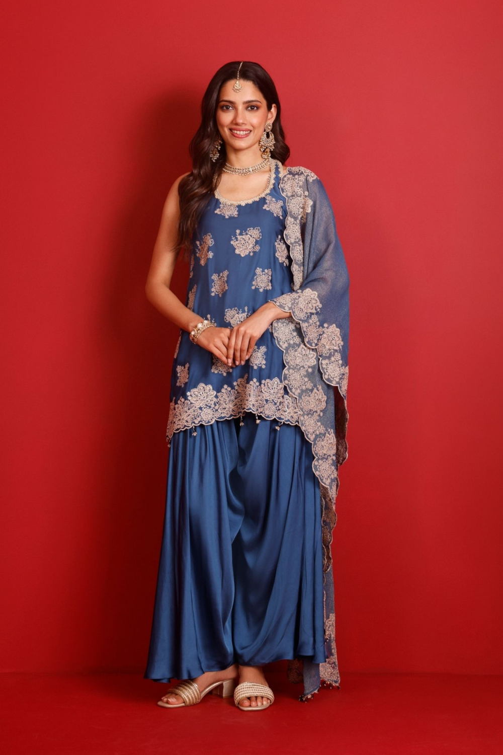 Pahi Cupro Satin Navy Kurta Set
