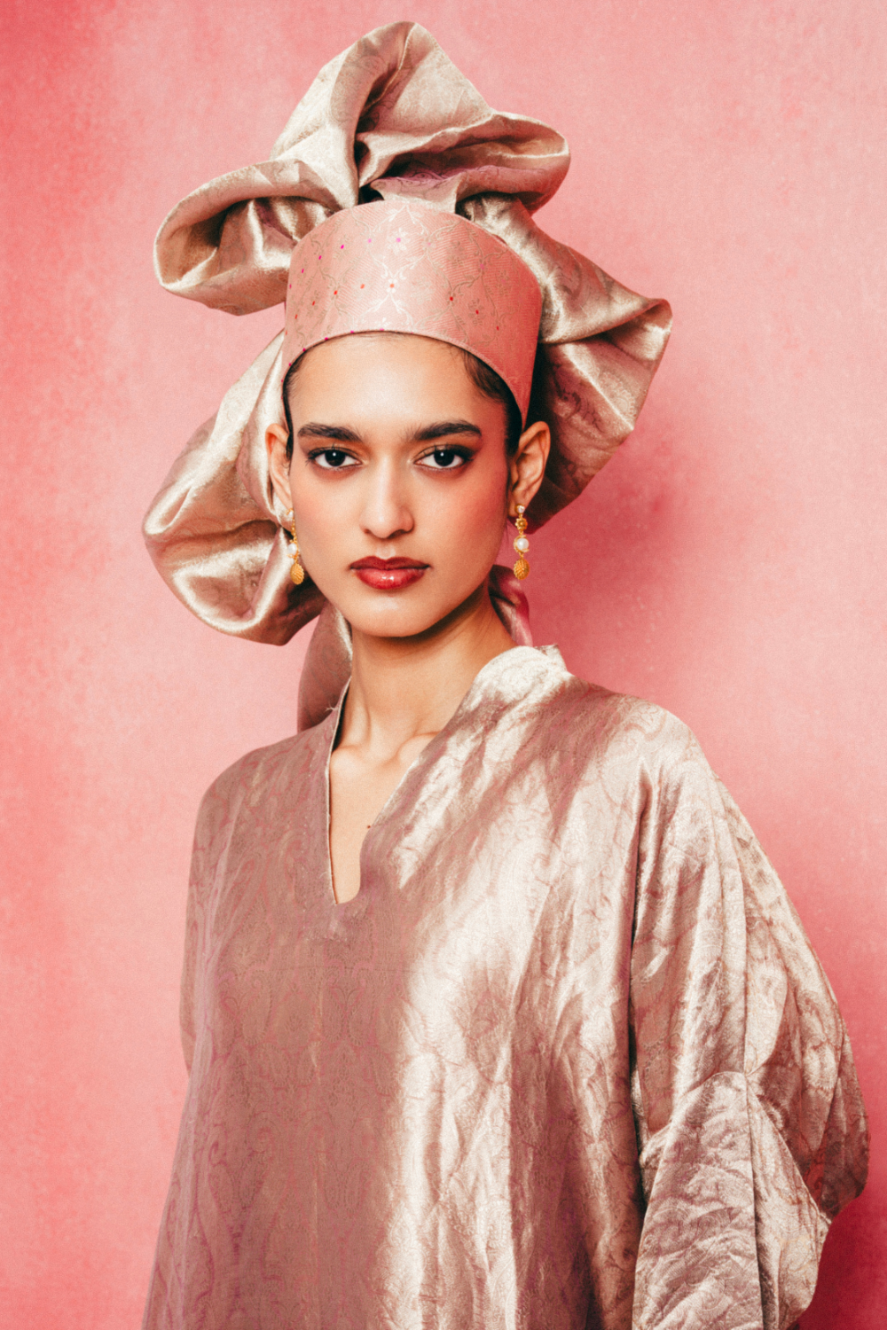 Handwoven Dusty Rose Banarasi Kaftan