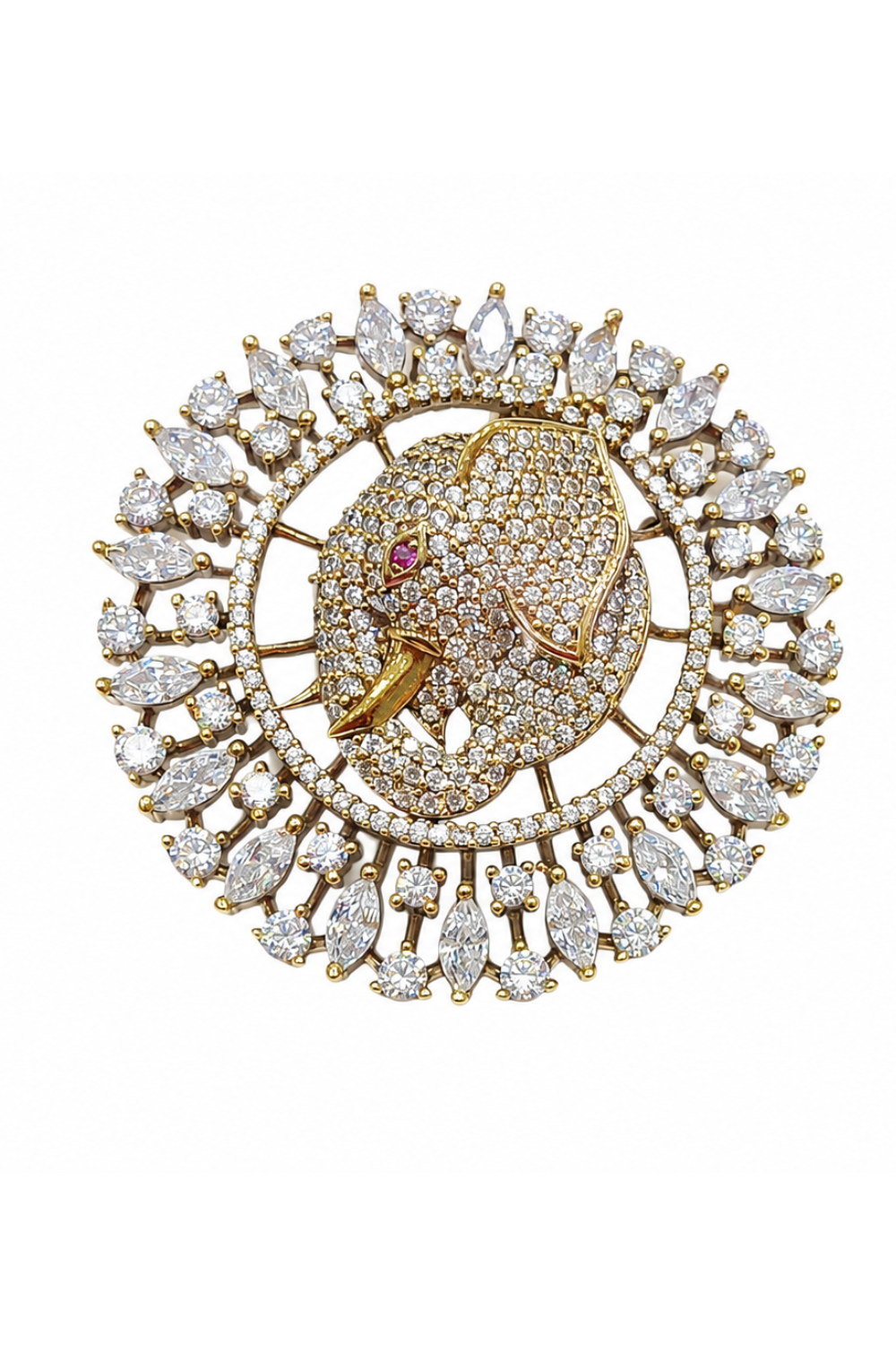 Elephant Motif Zircon Brooch