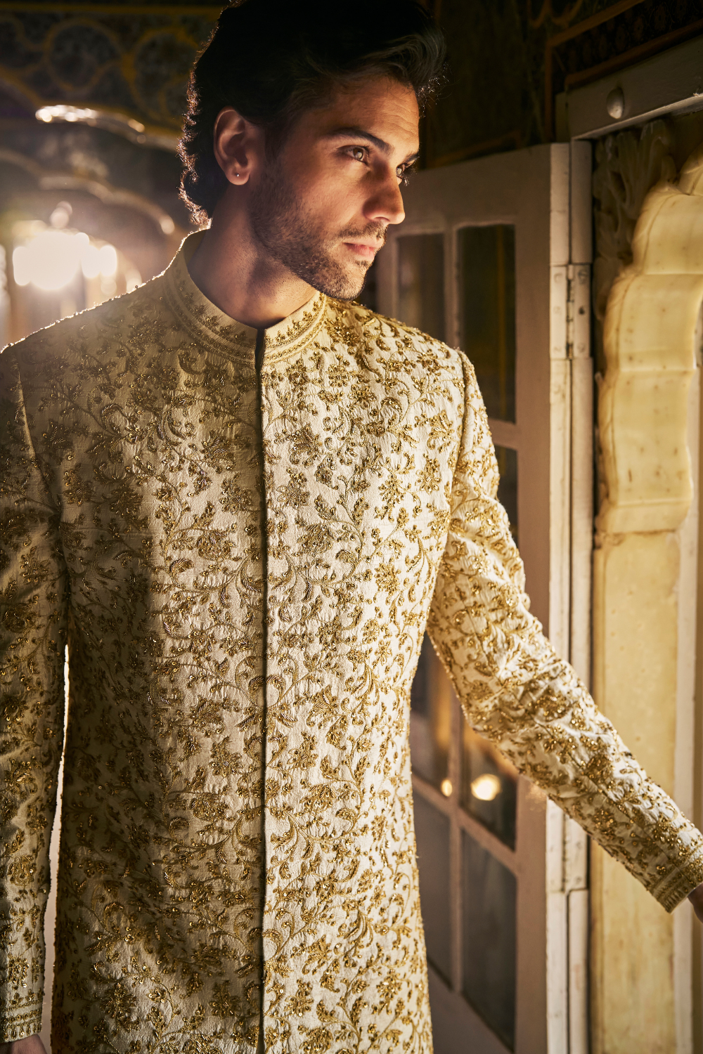 Beige Zardosi Sherwani Set