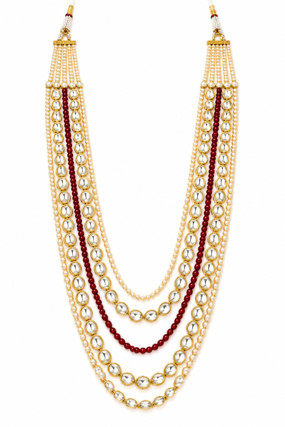 Red Kundan and Pearl Layered Necklace