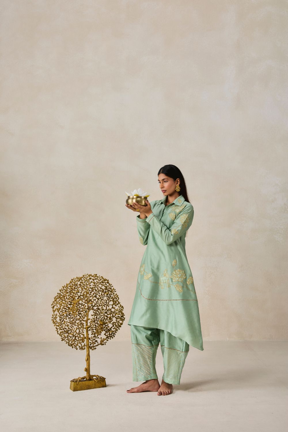 Chanderi Assmmetrical Kurta With Pant Set