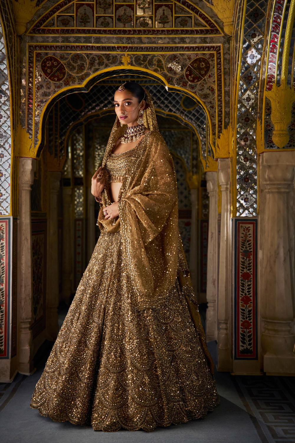 Antique Gold Scalloped Lehenga Set