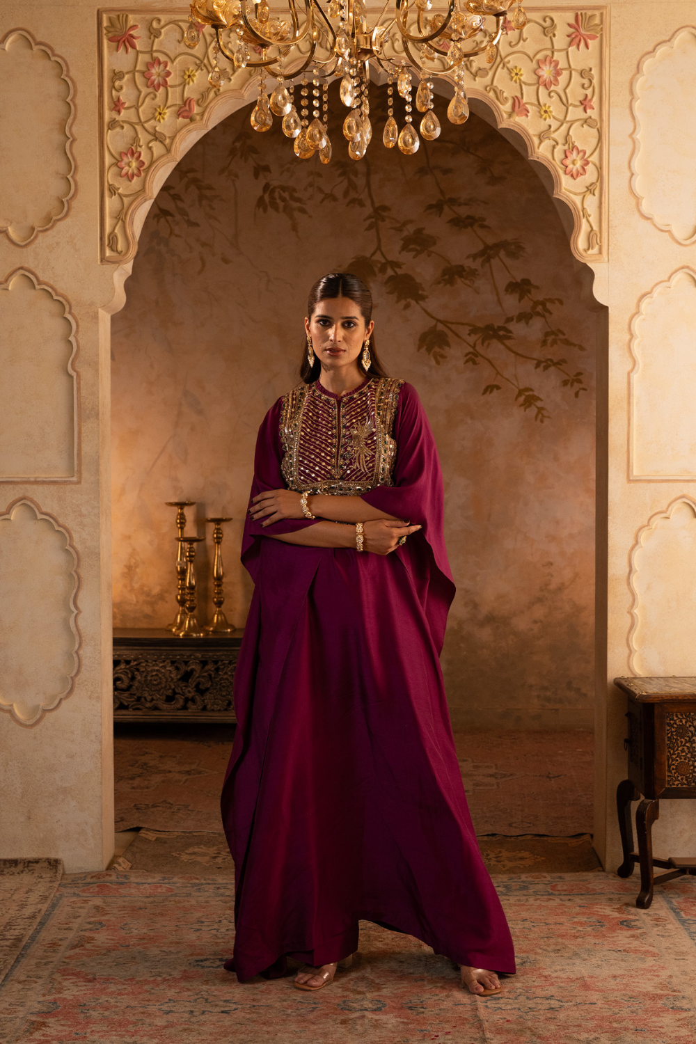 Crimson Silk Kaftan Dress