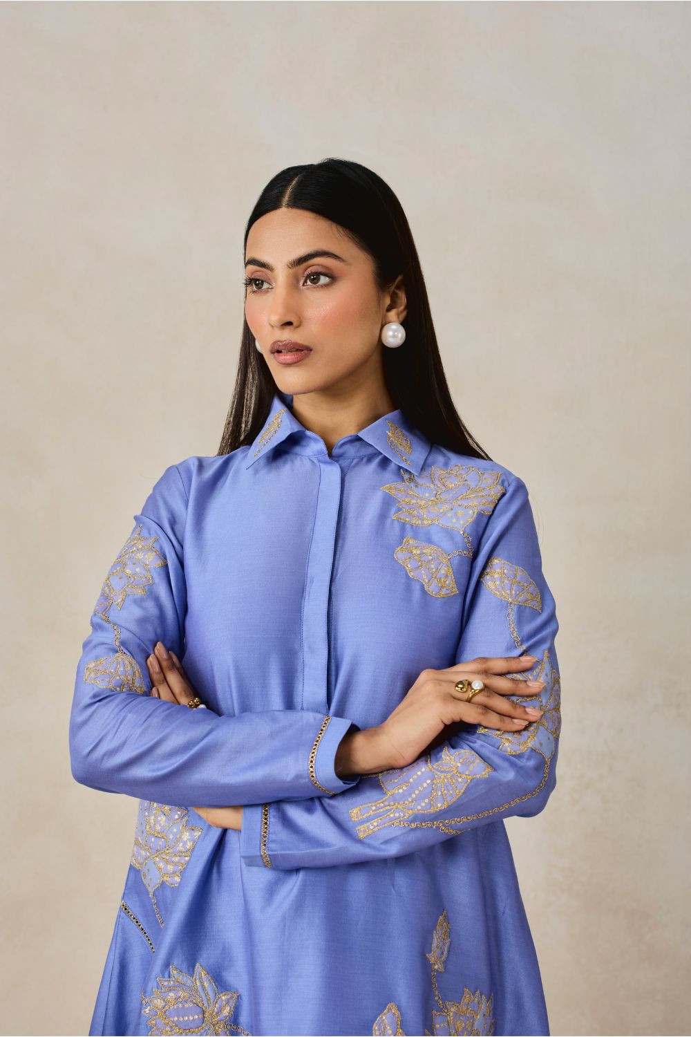 Chanderi Assmmetrical Kurta With Pant Set