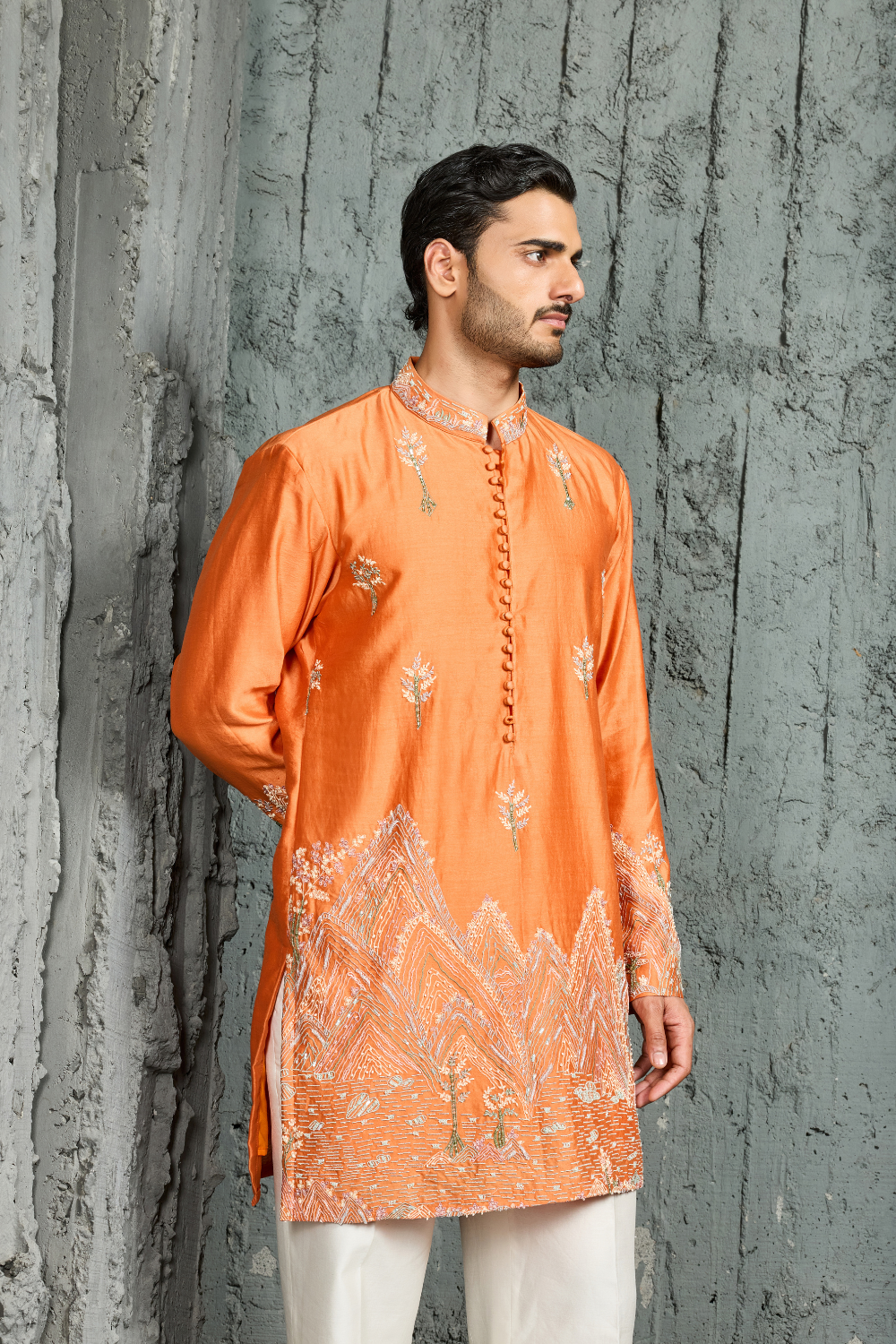 Orange Gulrang Ridge Kurta Set