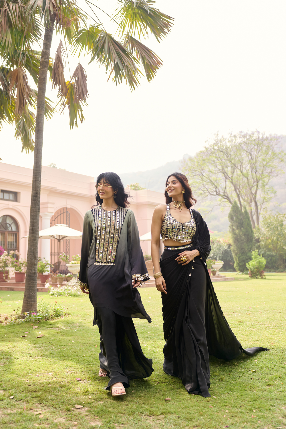 BLACK - GREY OMBRE EMBROIDERED KURTI SET