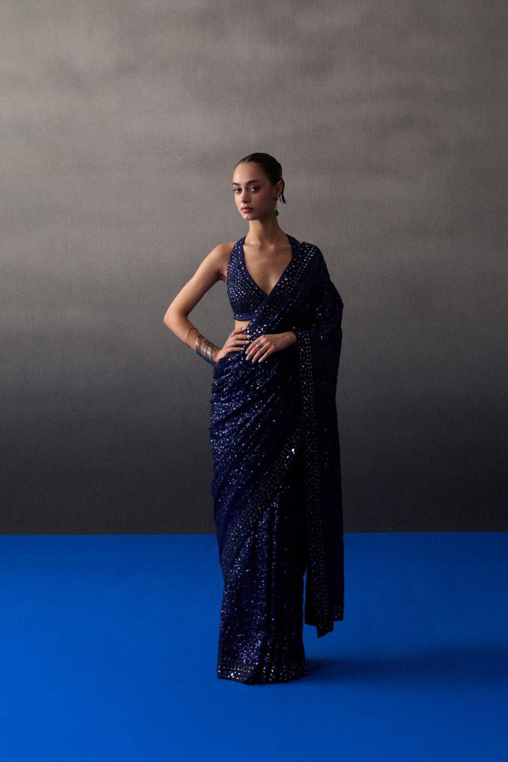 Midnight Blue Sequins Saree