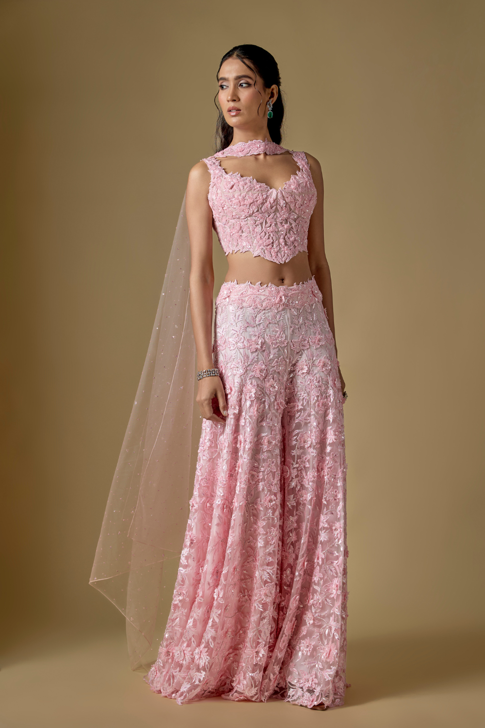 Laken -Baby Pink Sharara with Dupatta and Corset Blouse