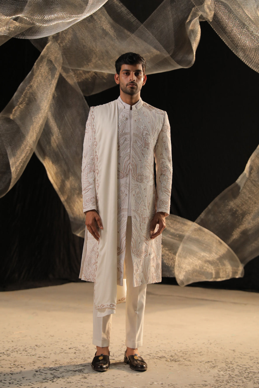 Ivory Sherwani With Bead Work And Zardozi