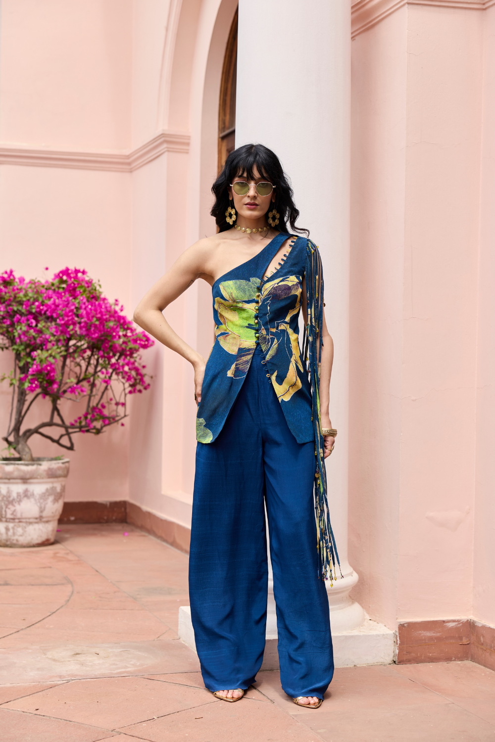 NAVY GOLD PRINTED JACKET SET