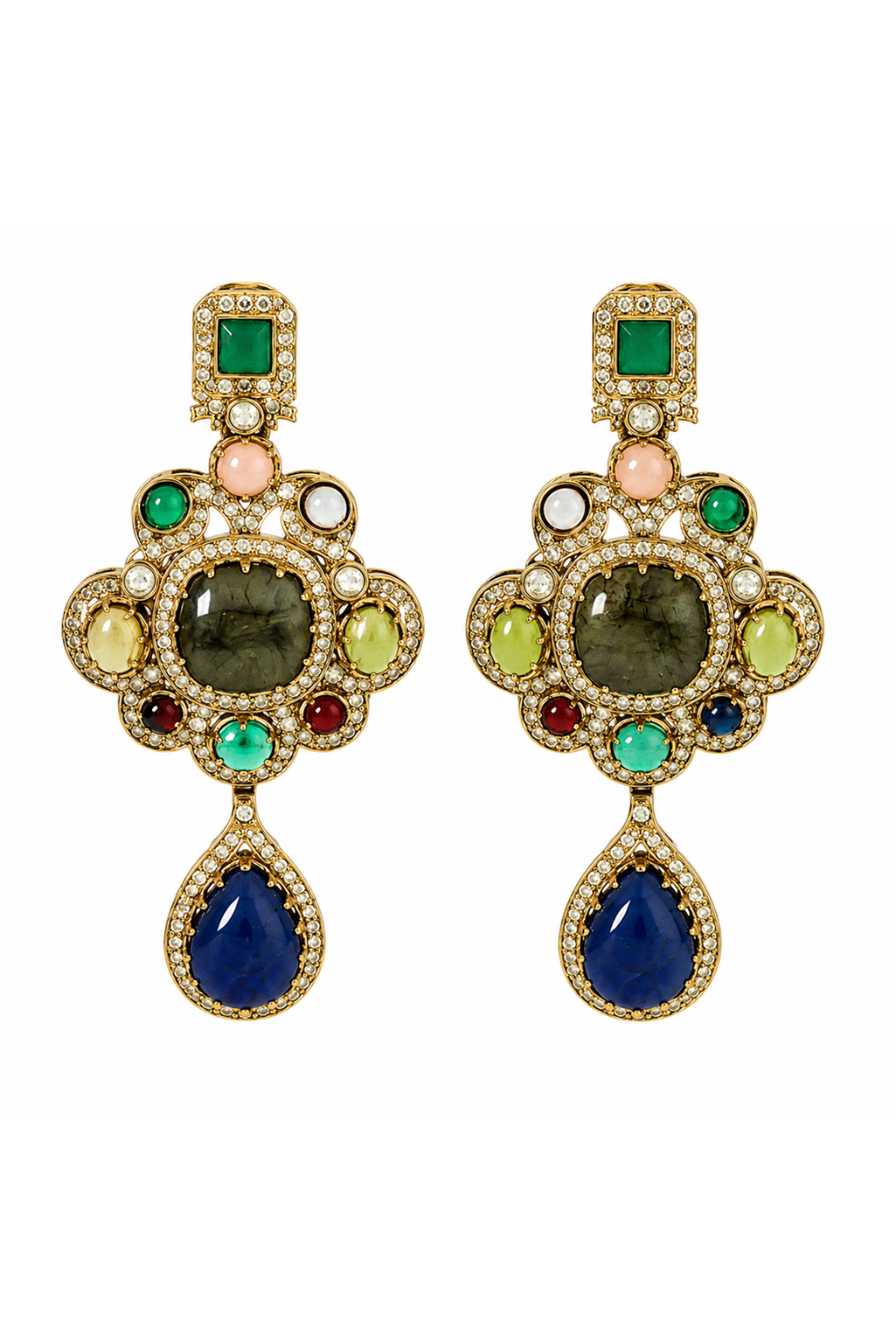 Multicolour Semi-Precious Stone Statement Drop Earrings